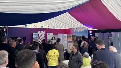 Audience listening to Plant Health Centre speaker in the Scottish Government marquee.